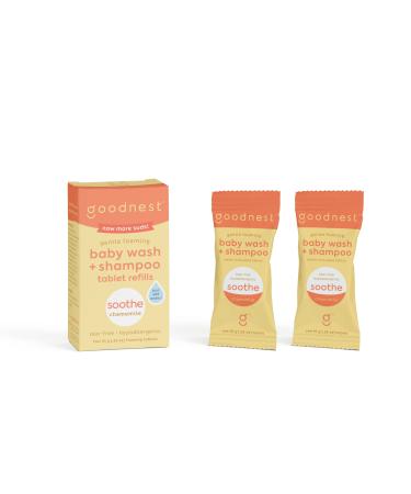 Goodnest Baby Bath Refill Tablets, Soothing Chamomile, All-in-One Baby Shampoo, Wash & Foaming Bath Soak Dissolving Soap Tablets, Gentle, Tear-Free, Hypoallergenic Foaming Baby Wash for Sensitive Skin, Includes (2) Refill Tablets