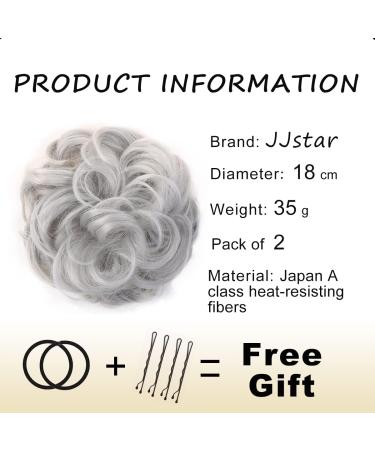 JJstar 2PCS Messy Bun Hair Pieces in Silver Grey - High Heat Resistant Synthetic Fiber Scrunchies for Women and Girls - Buy Online on SooperMarket.com