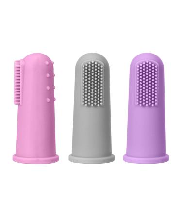 Silicone Finger Toothbrush for Toddlers and Baby Teething Finger Massager - Safe and Gentle Infant and Toddler Finger Brush for Trouble-Free Teething and Early Oral Hygiene Training - 3 Pack - Girls