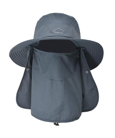 Ehsbuy Fischerhut Men Bread Mesh Mesh Anglerhut Safari Hut Foldbar Sonnen hat with face cover Neck flap Unity size Dark Gray