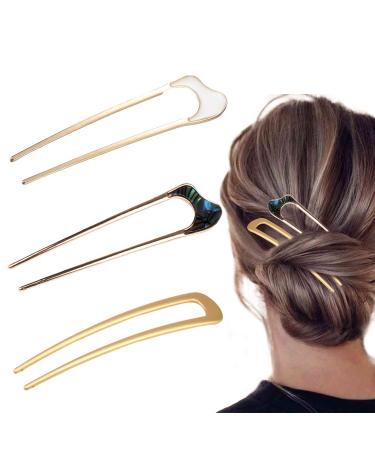 French Style Hair Clip Hairpin Fork 3 Pieces Bowl Hairpin Metal Hair Pin Metal U-shaped Hairpin U Shape Hair Sticks Metal Hair Fork Metal Hair Clips