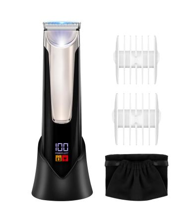 Body Hair Trimmer for Men Groomer: Mens Electric Pubic Groin Hair Shaver - Man Waterproof Ball Trimmers with LED Light - Male Grooming Kit Black