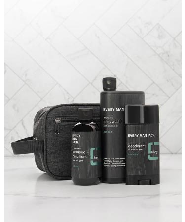 Every Man Jack Sea Salt Bath and Body Gift Set | Grooming Essentials for Men | Body Wash 2-in-1 Shampoo Deodorant + Dopp Bag | Clean Ingredients International Shipping - Buy Online on SooperMarket.com