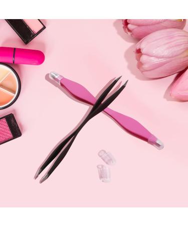 NUOMI 2 Pack Stainless Steel Eyebrow Tweezers with Slant/Pointed Tips - Pink and Black - Makeup Tools for Facial Hair Removal - Buy Online on SooperMarket.com