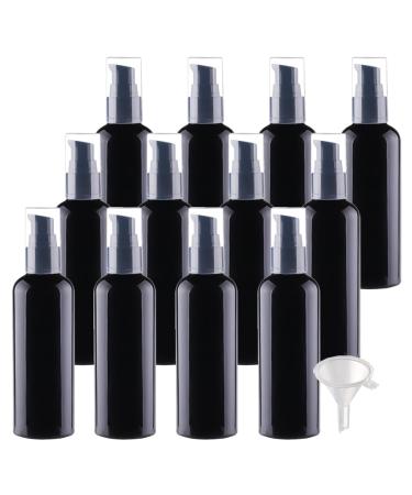 ZEOABSY 12 Pieces 100 ml Black Lotion Bottles with Black Pump 100ml Empty PET Plastic Lotion Pump Bottle Cosmetic Gel Travel Container for Cosmetic Make up Cleaning + 2 x Funnel Black 100ml