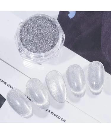PrettyDiva Cat Eye Nail Powders - Silver White Highlight with Magnet Set - 9D Diamond Art Glitter Chrome Manicure Pigment - Buy Online on SooperMarket.com