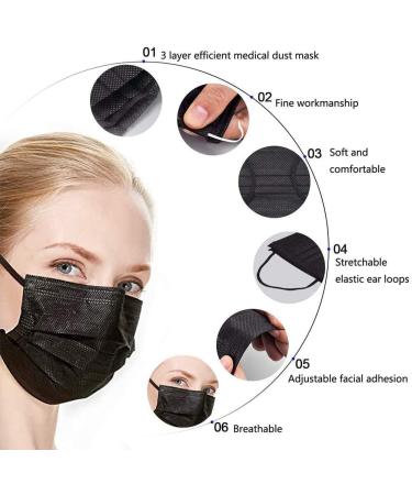 100pcs Black Disposable Face Masks - 3 Layers PLY, Hyegiir, Comfortable Elastic Earloops, Sterile & Breathable for Daily Protection, Air Pollution & Dust-Proof - Buy Online on SooperMarket.com