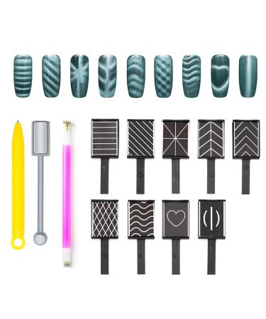 12-Piece Nail Magnet Tool - Super Strong Double-Head Cat Eye Magnet Stick for 3D Nail Art - Flower Design DIY Cat Eye Effect Plate - Manicure Tool - Buy Online on SooperMarket.com