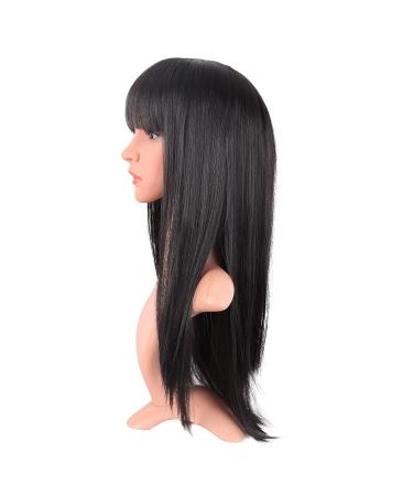 MapofBeauty 22 Women Long Straight Synthetic Wig with Flat Bangs - Heat Resistant Fiber for Party, Cosplay (Black) - Buy Online on SooperMarket.com