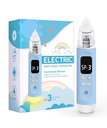 Nasal Aspirator for Baby  Electric Baby Nose Sucker with Adjustable 3 Levels Suction  Rechargeable Booger Sucker for Babies with 8 Light Modes and 3 Nursery(Blue) Rhymes(Green)