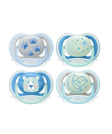 Philips Avent Ultra Air Schnuller-4-pack with light breathable breathable Philips baby tissue in the dark 6 to 18 months (model SCF376/15) blue gray bear pattern/bird 4 pieces (1 Pack)