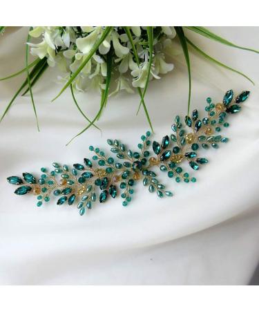 Denifery Emerald Green Wedding Hair Vine | Bridal Gold Headpiece & Jewelry - Buy Online on SooperMarket.com