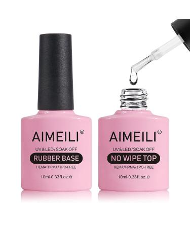 AIMEILI 4 in 1 Rubber Base Gel & Top Coat Set for Nails 2 x 10ML Soak Off UV LED Gel Nail Polish Gel Nail Varnish Lacquer Manicure Set Gloss Shiny Long Lasting