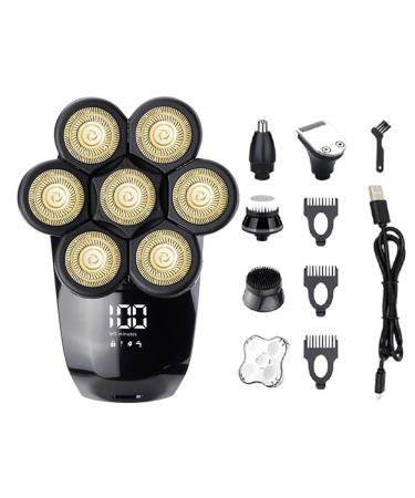 5 in 1 Electric Shaver 7D Hairdresser Rechargeable Shaver for Men Shave Their Heads Bald Head Artifact Beard Knife(Goldenwhole Set)