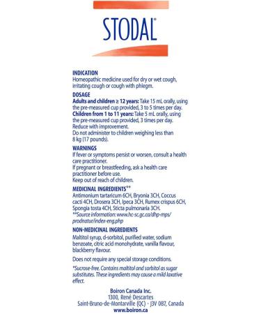 Boiron Stodal Adult Sugar Free 200ml Homeopathic Medicine for Dry & Wet Cough - Buy Online on SooperMarket.com