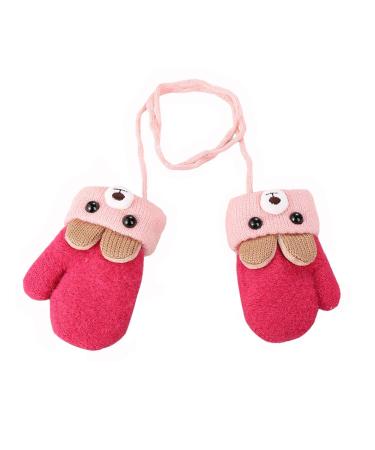 AIDIER Baby Winter Mittens Knitted Gloves with Fleece Lined Hang Neck Mittens for Baby Boyes Girls 0-3 Years Red