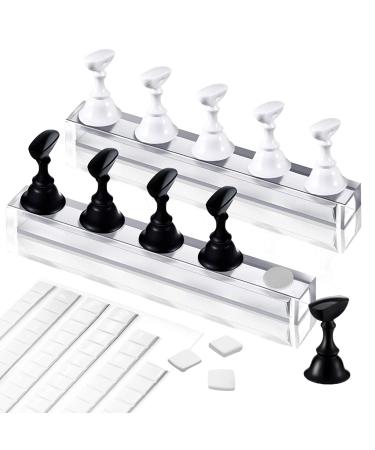 Acrylic Nail Practice Stand Chess Board Crystal Nail Art Holder Stand DIY Nail Design Stand for False Nail Manicure Tool Nail Tips Holder Practice Training Display Stand(White/Black)
