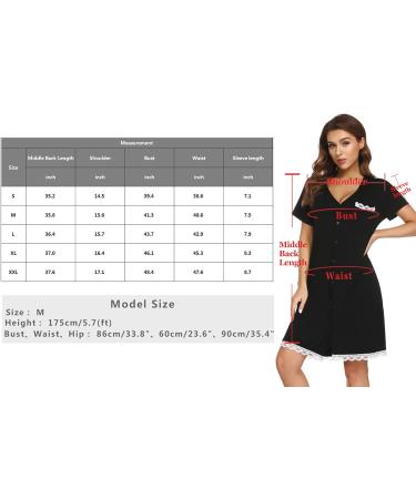 Uniexcosm Maternity Nursing Nightdress - Women's Soft Short Sleeve Nightgown Stripe Sleepwear in Black - Buy Online on SooperMarket.com