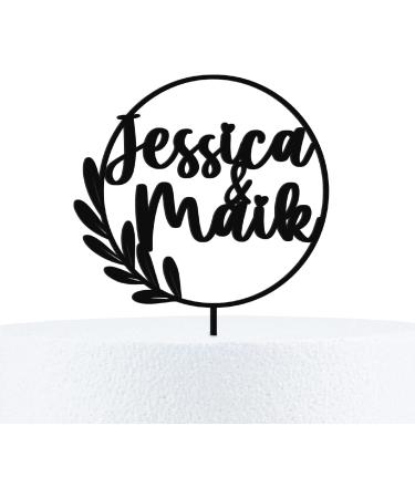 Personalized Wood Cake Topper | Custom Name Engraved Natural Birch Decoration for Weddings & Engagements - 15cm - Buy Online on SooperMarket.com