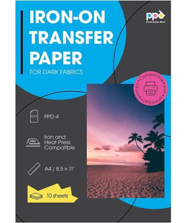 PPD Inkjet PREMIUM Iron-On Dark T Shirt Transfers Paper LTR 8.5x11 pack of 10 Sheets (PPD004-10)