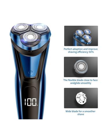 Rotary Electric Razor for Men with Pop-up Trimmer, LCD Display, Rechargeable Cordless & Waterproof - Blue - Buy Online on SooperMarket.com