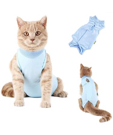 Cat Professional Surgical Recovery Suit Cat Clothes for Abdominal Wounds or Skin Diseases (M Blue) 1.36 kg (Pack of 1) Blue