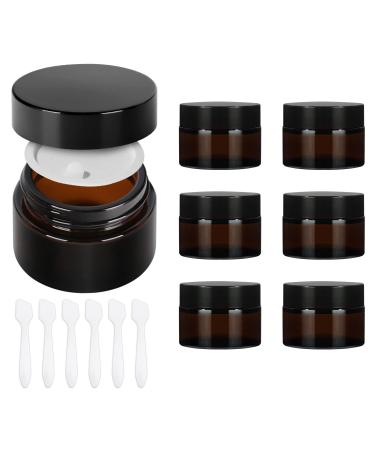 Yishik 6 Pack 30ml Amber Glass Round Jars with Black Lids 1 oz Empty Cosmetic Jars Face Cream Storage Containers for Powder Lotion Beauty Products Travel Favors Amber-1oz