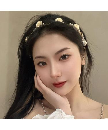 JSGHGDF Temperament Flocking Rose Shape with White Decors Unique Hair Hoop Bride Woman Wedding Party Headwear White Rose - Buy Online on SooperMarket.com