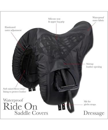 LeMieux ProKit Ride On Dressage Saddle Cover - Black with Silicone Grip Seat - Waterproof Polyester Outer & Fleece Lining - One Size - Buy Online on SooperMarket.com
