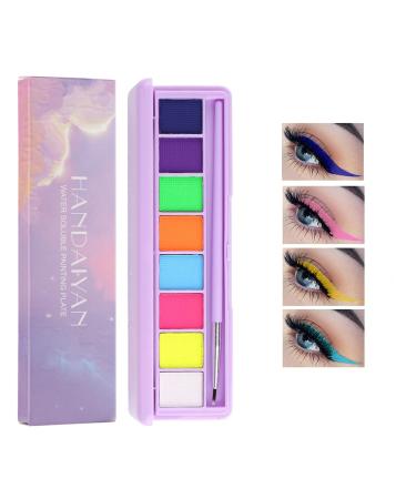Beteligir 8 Colors Water Activated Eyeliner Palette Neon Face Paint Colored Retro Hydra Liner Makeup Matte Graphic Eyeliner UV Glow Fluorescent White Body Paint (01Set)