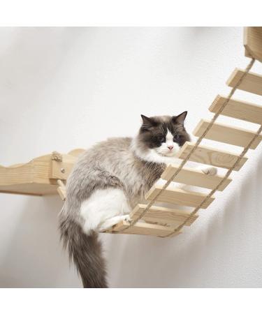 Yiotl Wall-Mounted Cat Shelf Set - Modern Solid Wood Furniture with Hammock, Climbing Bridge, and Cat Mat - Buy Online on SooperMarket.com