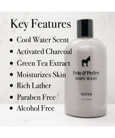 Pete & Pedro Gold & Silver Body Wash Set - Premium Men's Leather & Cool Water Scented Bodywashes with Loofah - 12 oz. Each - Buy Online on SooperMarket.com