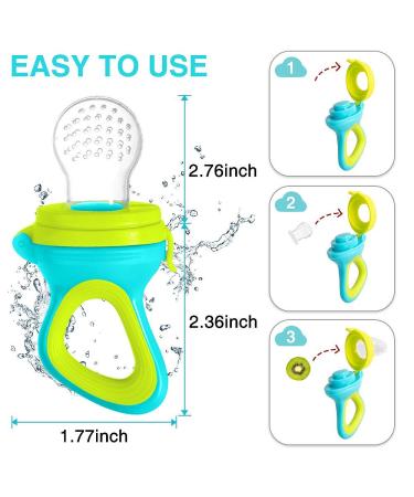 Baby Food Feeder 2 Pack Fruit Pacifier Set | 6 Silicone Pacifiers | Dispensing Spoon | Baby Feeding Set in Green - Buy Online on SooperMarket.com