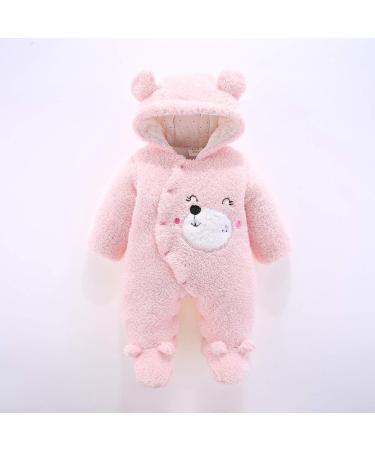 Puseky Newborn Baby Cartoon Bear Snowsuit Winter Coat | Fleece Hooded Footed Romper Jumpsuit | Unisex Baby Winter Clothes Bodysuit Pink (3-6 Months) - Buy Online on SooperMarket.com