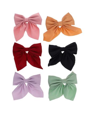KALLORY 6 Pieces Big Satin Bow Hair Clip Ribbon Bowknot Barrettes Vintage Bow Alligator Clips for Girls