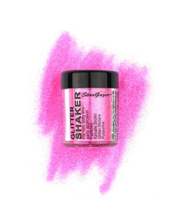 Stargazer UV Glitter Shaker Pink. Cosmetic glitter powder for use on the eyes lips face body hair and nails. UV Pink