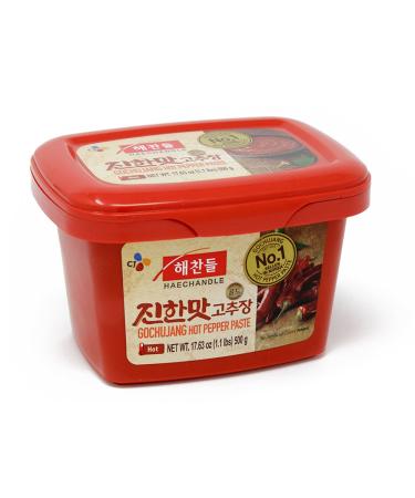 CJ Haechandle Gochujang - Hot Pepper Paste, Korean Traditional Fermented Jang, Made with Red Hot Chili Peppers, Sweet & Spicy Flavor, 1.1 Lb (Pack of 1) 1.1 Pound (Pack of 1)