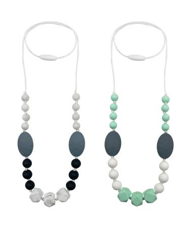 Baby Teething Necklace for Mom to Wear 2 Pack Silicone Chew Necklaces for Sensory Kids Baby Nursing Necklaces Teether Toys for Boys Girls Toddler to Reduces Anxiety