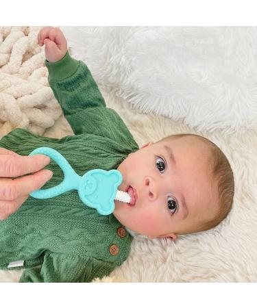 Oogiebear 360 Teether - Safe Teething Toy for Babies 3 Months+ | Soft Bristle Teddy Bear Silicone Teether - Seafoam - Buy Online on SooperMarket.com