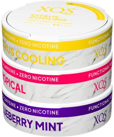 XQS Functional Pouches | 100mg/g Caffeine | Mixed Pack (3-PACK) | Citrus Cooling Tropical and Blueberry Mint - Tobacco Free and Nicotine Free Alternative. - Buy Online on SooperMarket.com
