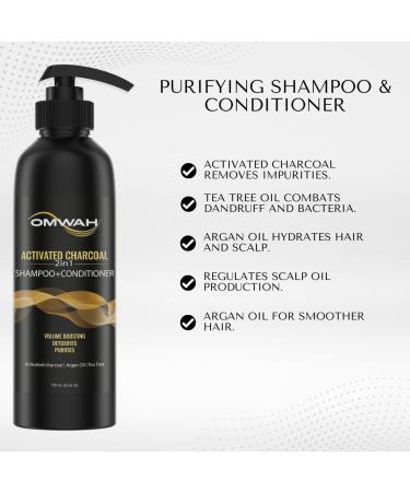 OMWAH 2 in 1 Shampoo + Conditioner with Activated Charcoal Argan Oil & Tea Tree Nourishing Hair Care (23.66 oz) | International Shipping - Buy Online on SooperMarket.com