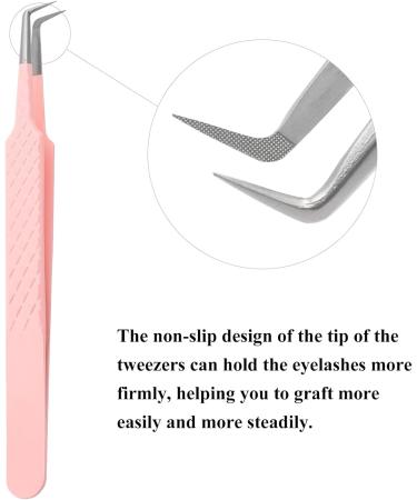 Tweezers for Eyelash Extension Professional Pink Stainless Steel Curved Tip Professional Eyelash Tweezers Striped FADVAN(90 Bend Shape) 90 Bend Shape Pink - Buy Online on SooperMarket.com
