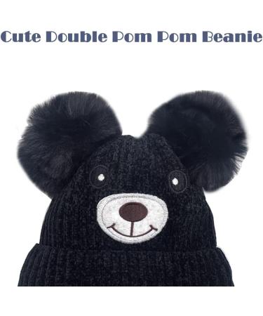 Cute Bear Kids Winter Hat with Ear Flaps | Chenille Knitted Warm Hat for Baby Girls Boys | Fleece Lined Earflap Cap | Toddler Cold Weather Beanie - Buy Online on SooperMarket.com