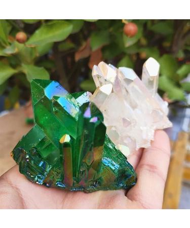 Home Decoration Crystal 100g Natural Green Angel Halo Quartz Crystal Cluster Titanium Coated Quartz Cluster electroplated Stone Suitable for Home Office Decoration - Buy Online on SooperMarket.com