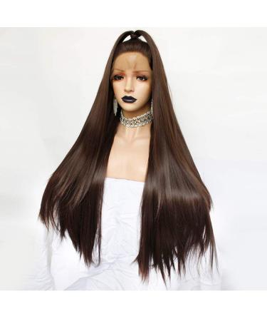 SHIYID Dark Brown Lace Front Wig - High Temp Fiber Long Straight Synthetic Wig for Women Perfect for Costumes - Buy Online on SooperMarket.com