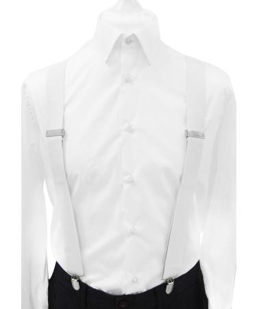 AXY Men's White Suspenders 3.5 cm Wide | Durable X-Shape with 4 Strong Clips - International Shipping - Buy Online on SooperMarket.com