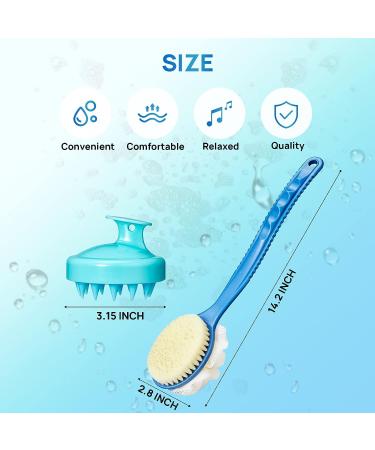 Shower Body Brush with Bristles, Loofah Back Scrubber, Long Handle, Cellulite Massager - Blue - Buy Online on SooperMarket.com