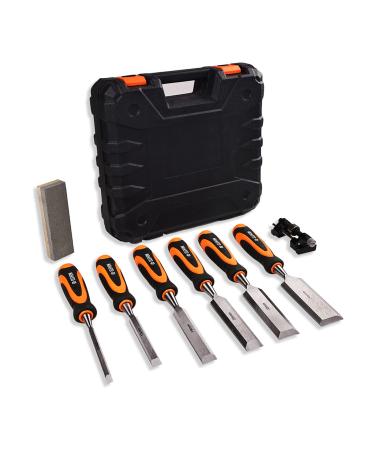 Elevon 10pcs Wood Chisel Set 6pcs Wood Chisel Heat-Treated Cr-V Alloy Blades with1 Honing Guide and 1 Sharpening Stone and 2 Carpenter Pencils for Woodworking