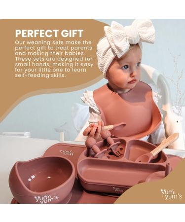 Yum Yum's Baby Weaning Set - Silicone Feeding Set of 10 with Suction Bowl, Spoon, Fork & Cup | Suction Plate & Baby Plate - Baby Gifts & Presents - Pink - Buy Online on SooperMarket.com
