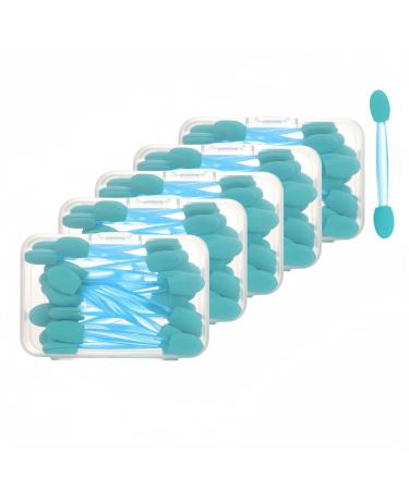 5Packs 100Pcs Professional Double Head Eyeshadow Brushes Cosmetic Tool Multicolor Disposable Dual Sides Emulsion Eyeshadow Brushes (Blue)
